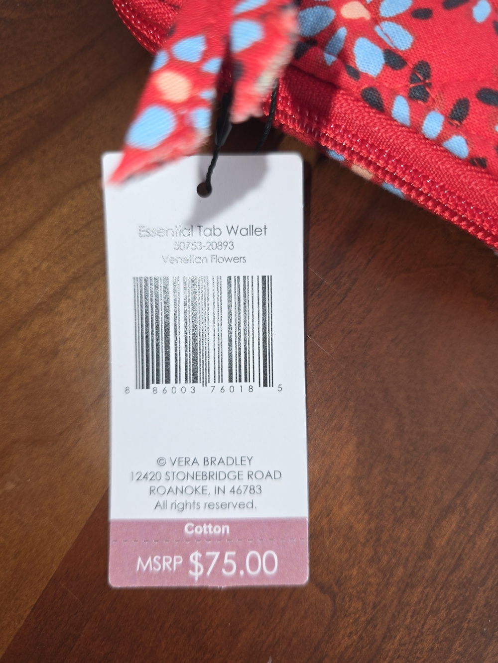 Vera Bradley Red Floral Essential Tab Wallet with Blue Accents, Brand New! - Picture 3 of 7